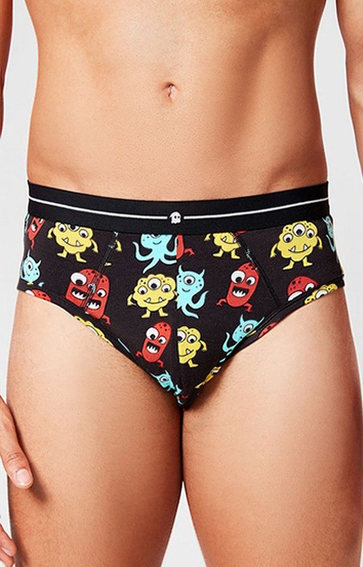 Men's Black Monster Pattern Briefs Underwear