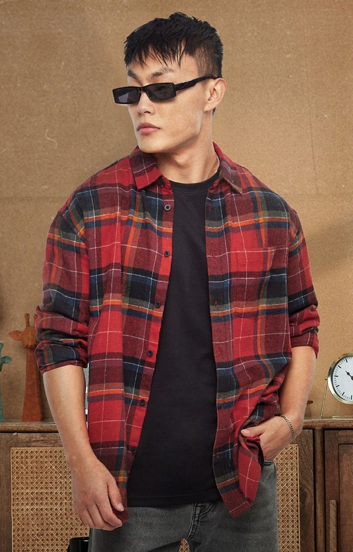 The Souled Store | Men's Red Checked Oversized Shirt