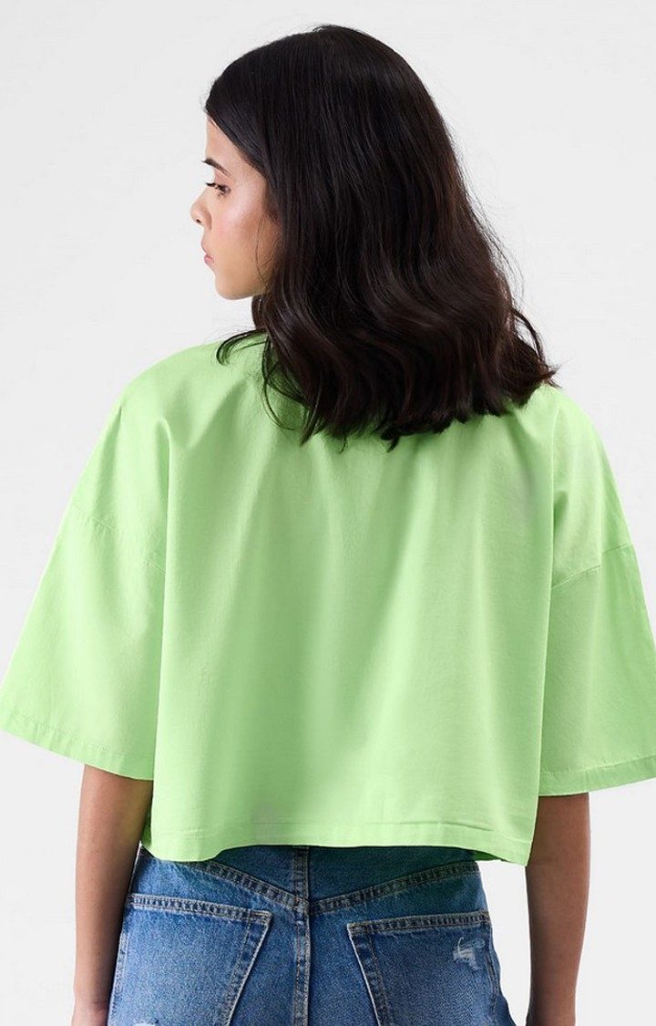 Women's Green Solid Crop Shirt