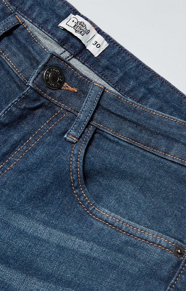 Men's  Blue Cotton Solid Slim Jeans