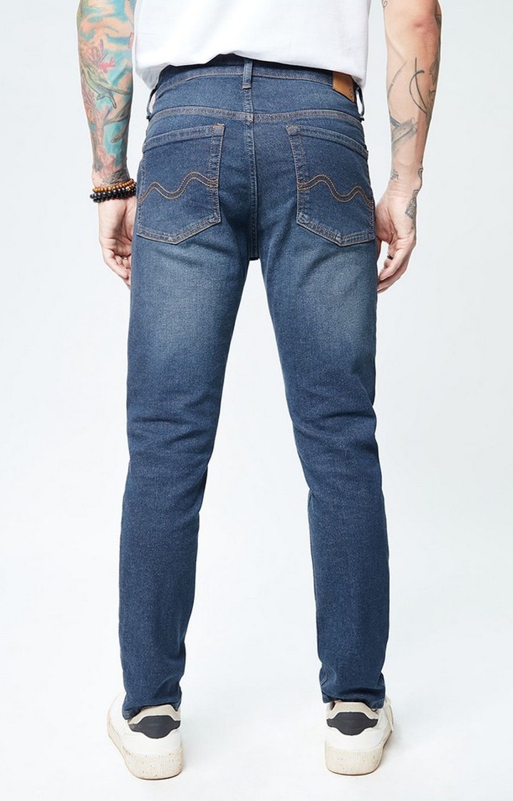 Men's  Blue Cotton Solid Slim Jeans
