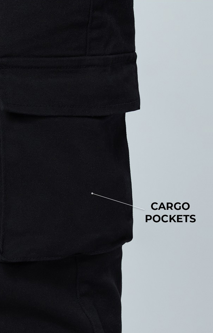 Men's Black Polycotton Solid Cargos