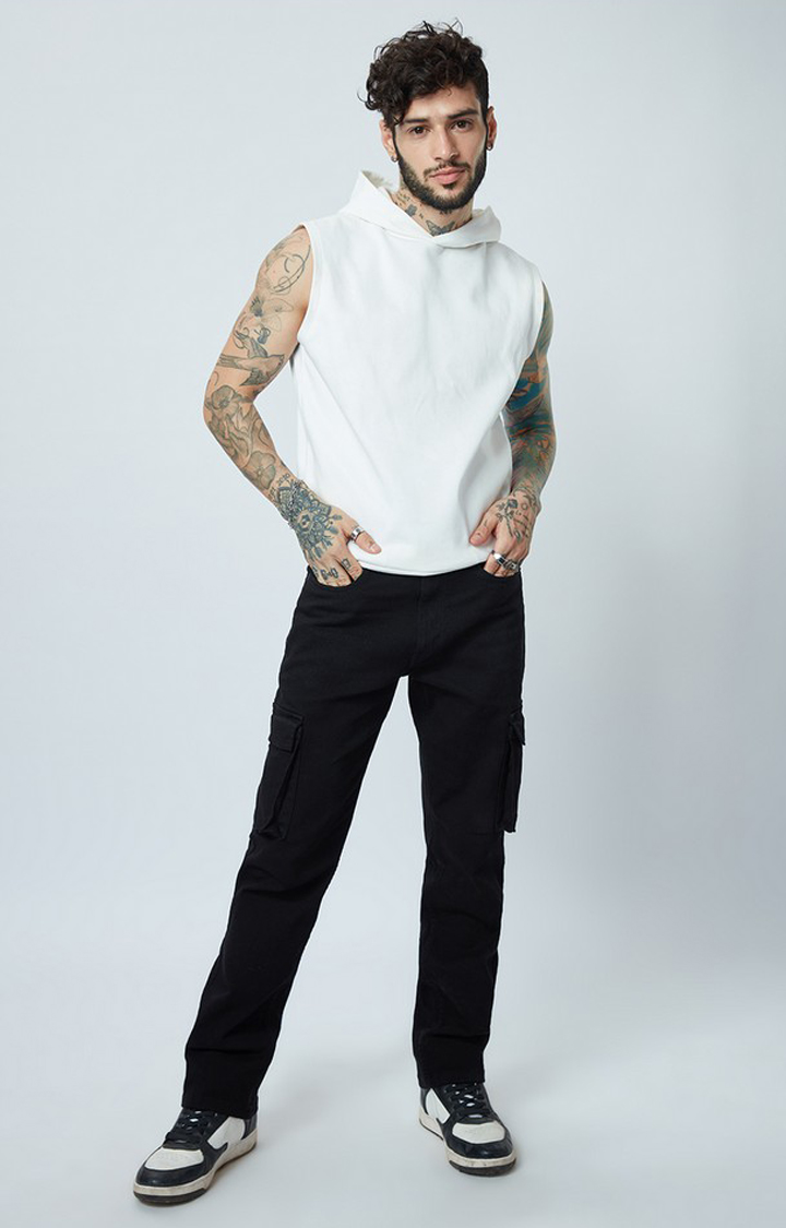 Men's Black Polycotton Solid Cargos