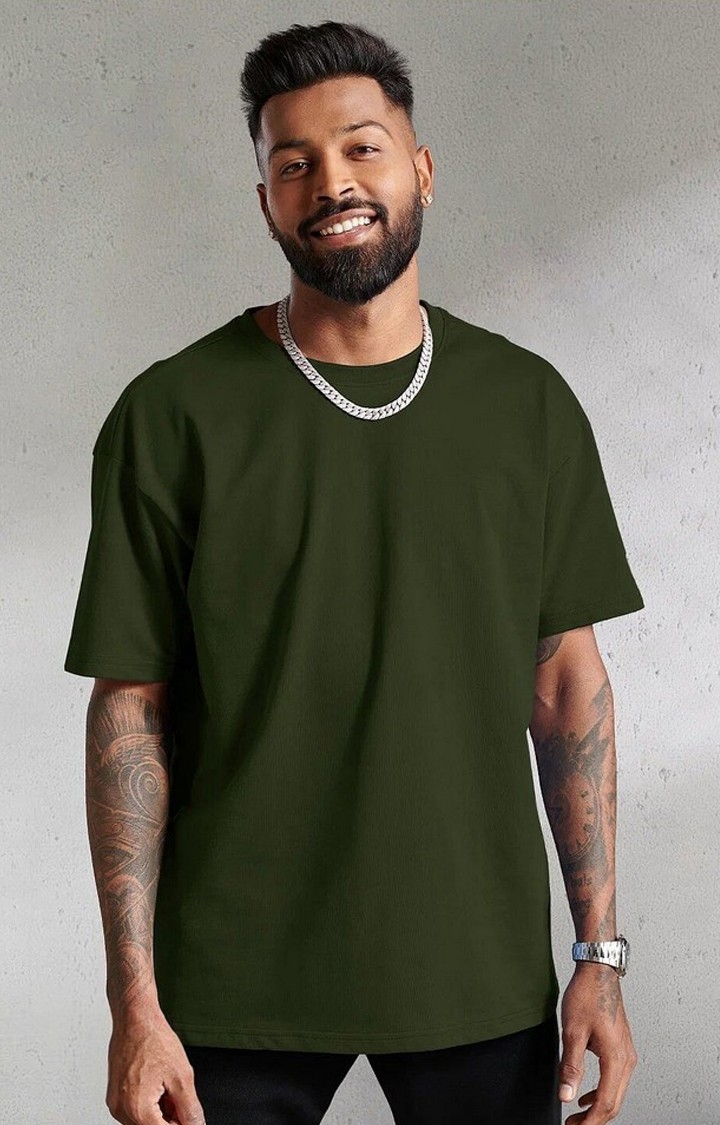 Men's Green Solid Oversized T-Shirt - The Souled Store
