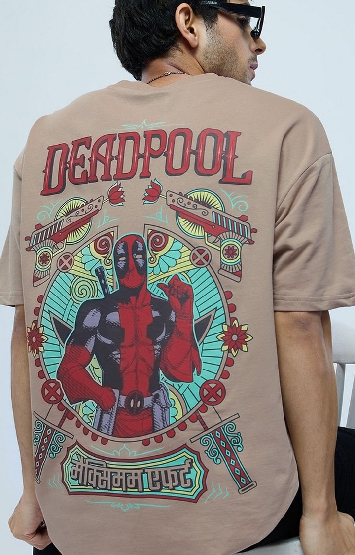 Men's Deadpool: Truck Art Brown Graphic Printed Oversized T-Shirt