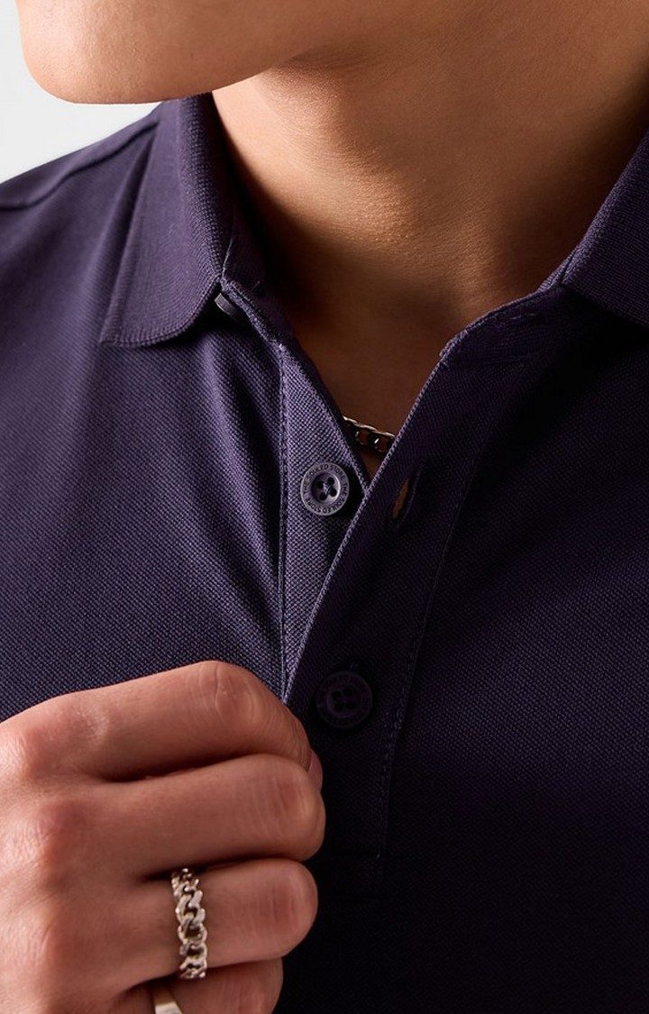 Men's Purple Solid Polo T-Shirts