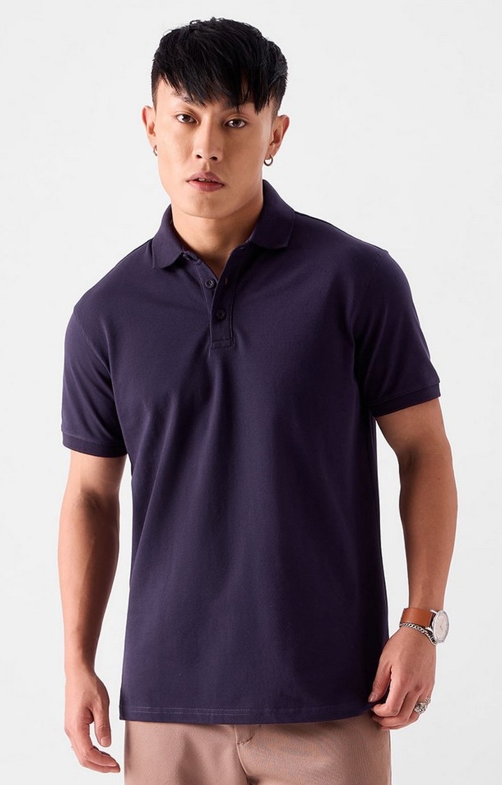 The Souled Store | Men's Purple Solid Polo T-Shirts
