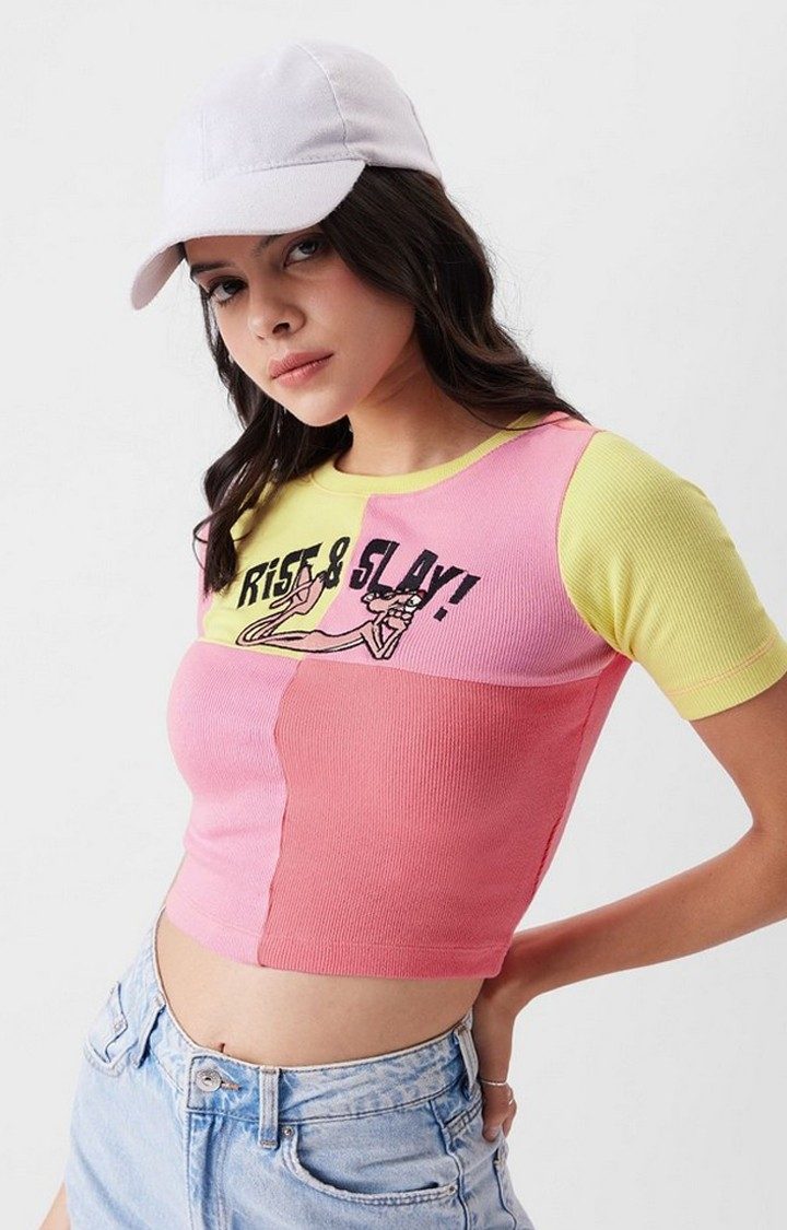 Women's Pink Panther: Slay Pink Printed Crop Top