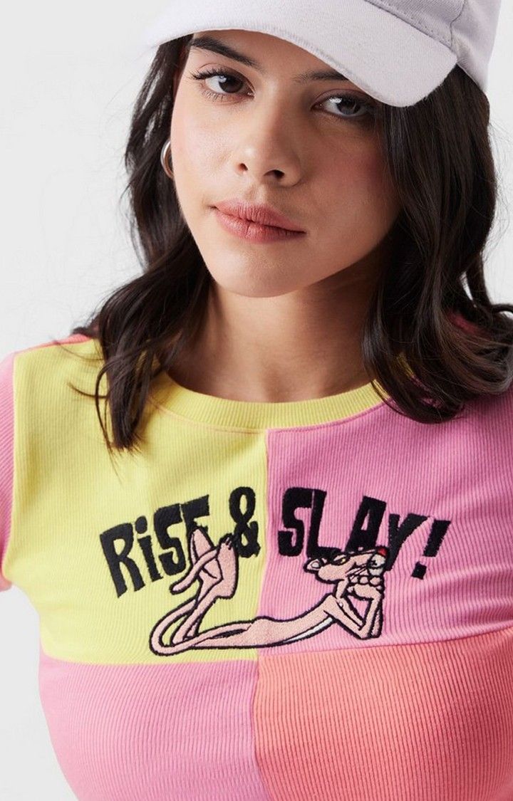 Women's Pink Panther: Slay Pink Printed Crop Top