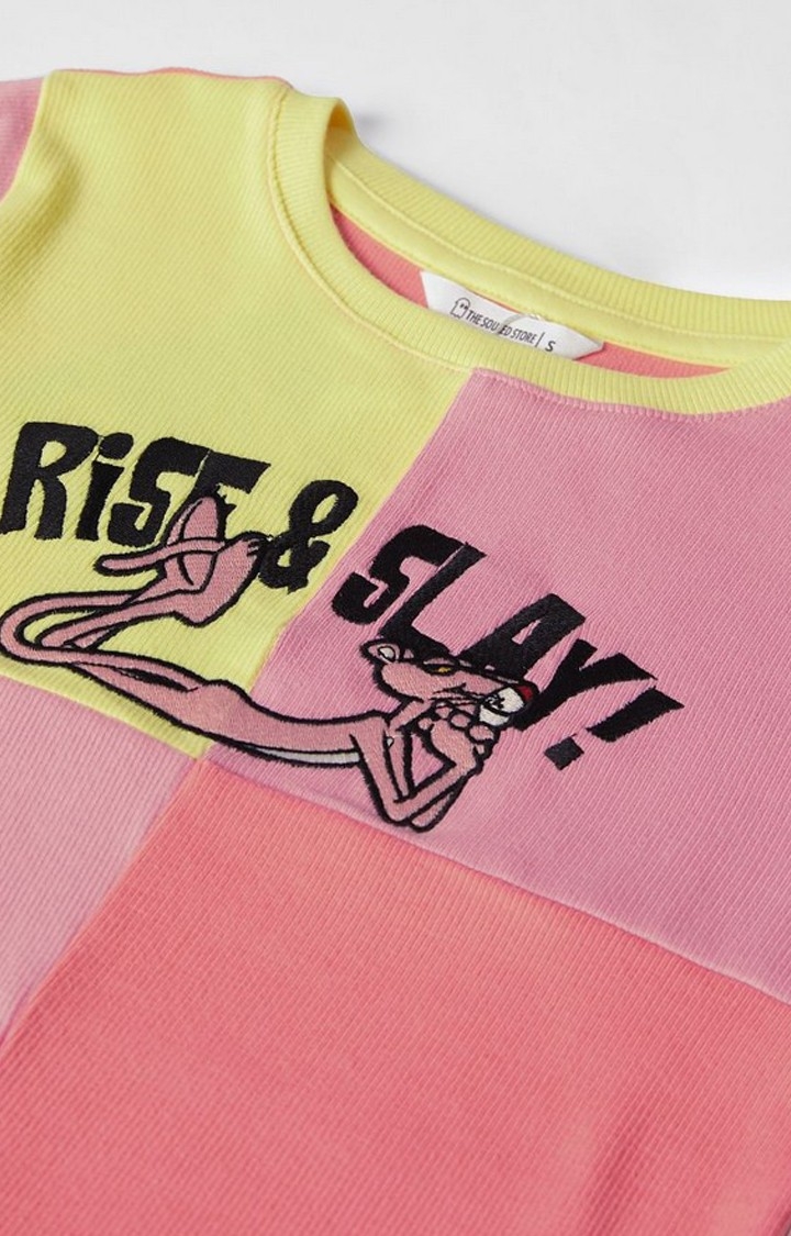Women's Pink Panther: Slay Pink Printed Crop Top