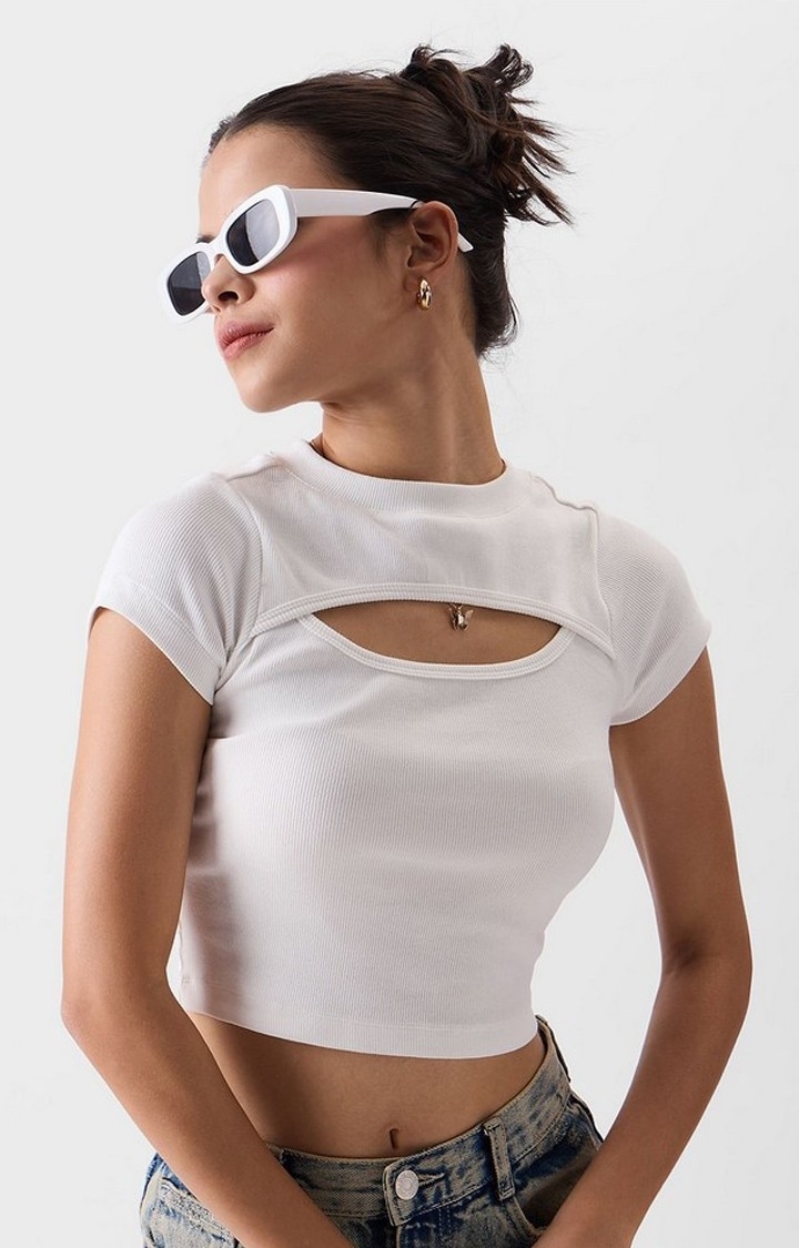 The Souled Store | Women's White Solid Crop Top