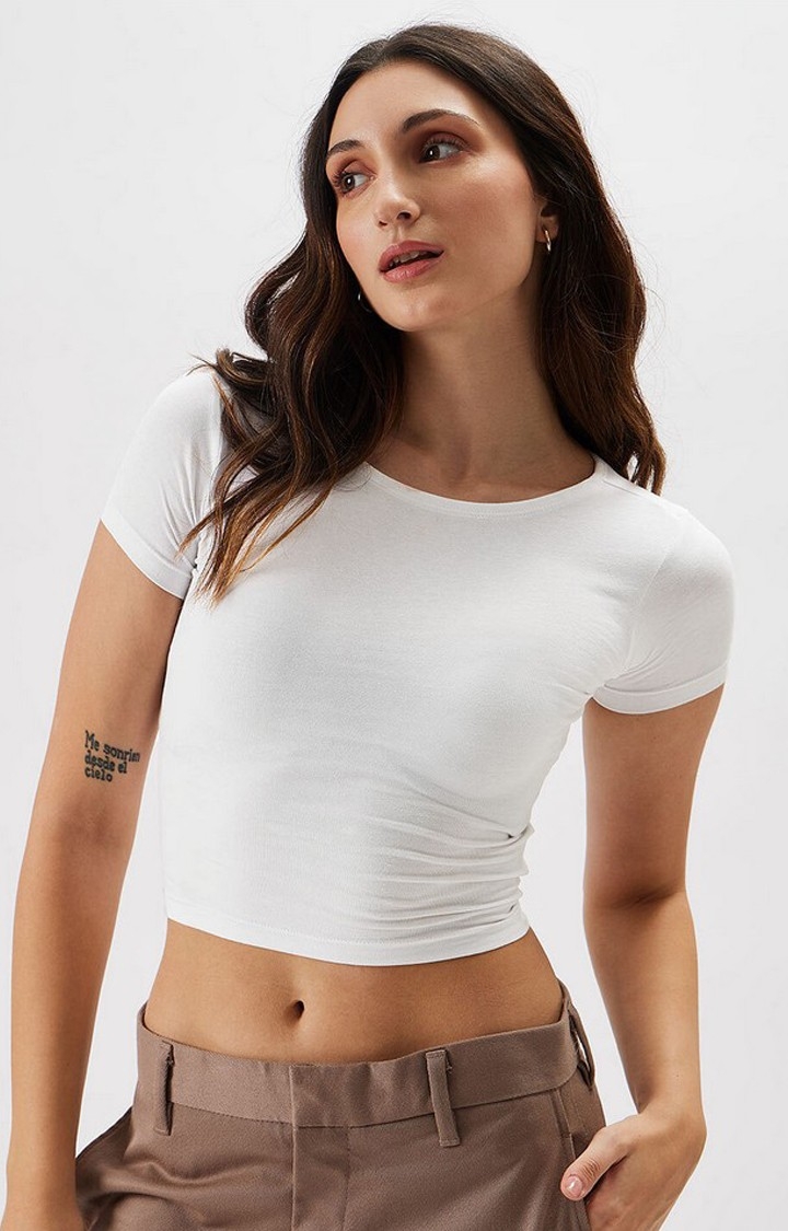 The Souled Store | Women's White Solid Crop Top
