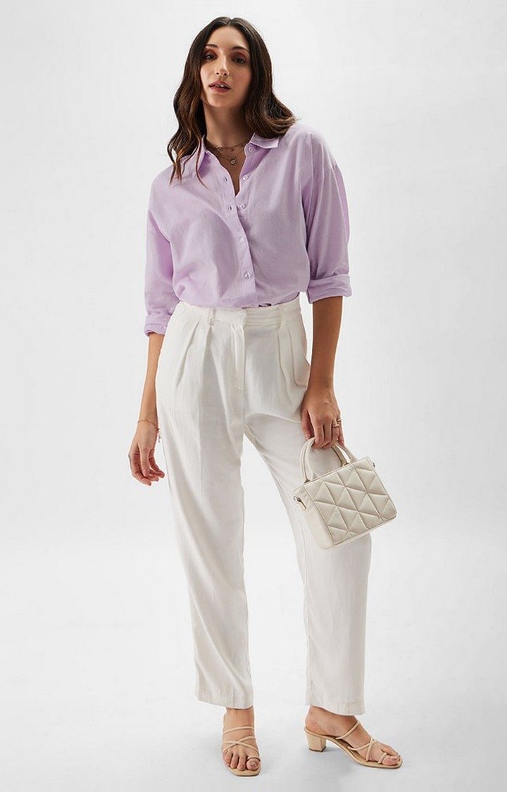 Women's Purple Solid Oversized Shirt