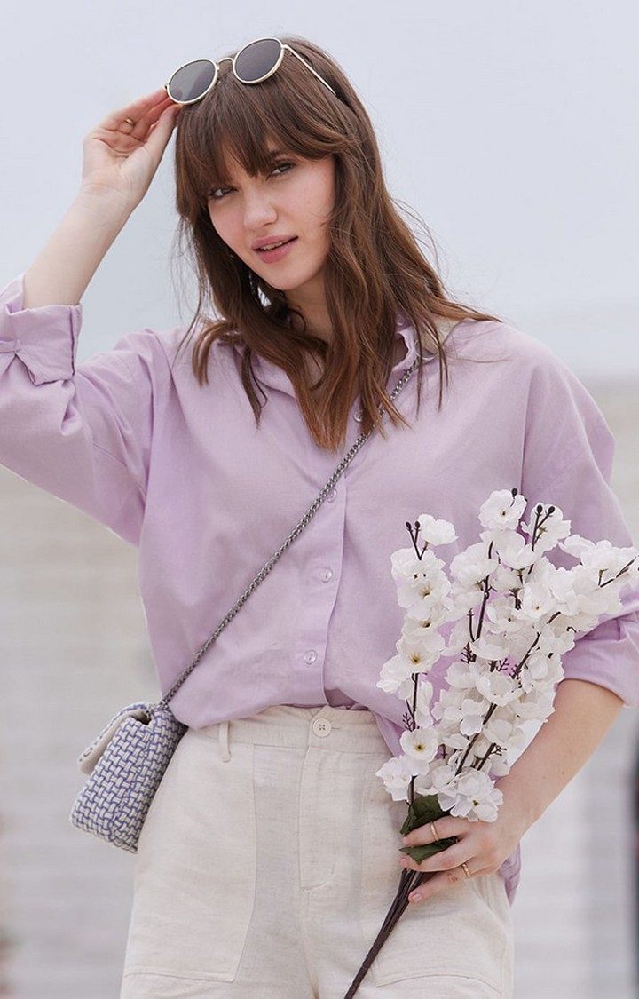 Women's Purple Solid Oversized Shirt