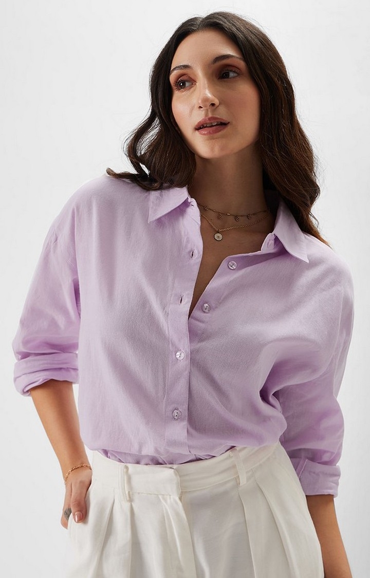 The Souled Store | Women's Purple Solid Oversized Shirt