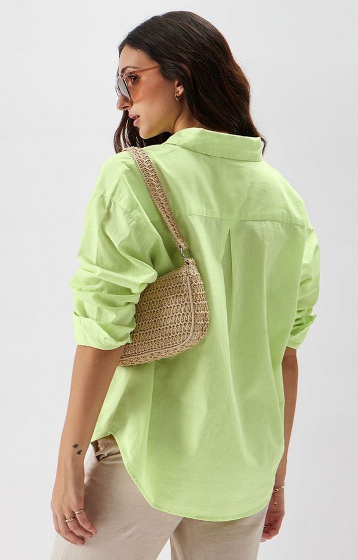 Women's Linen: Lime Green Solid Oversized Shirt