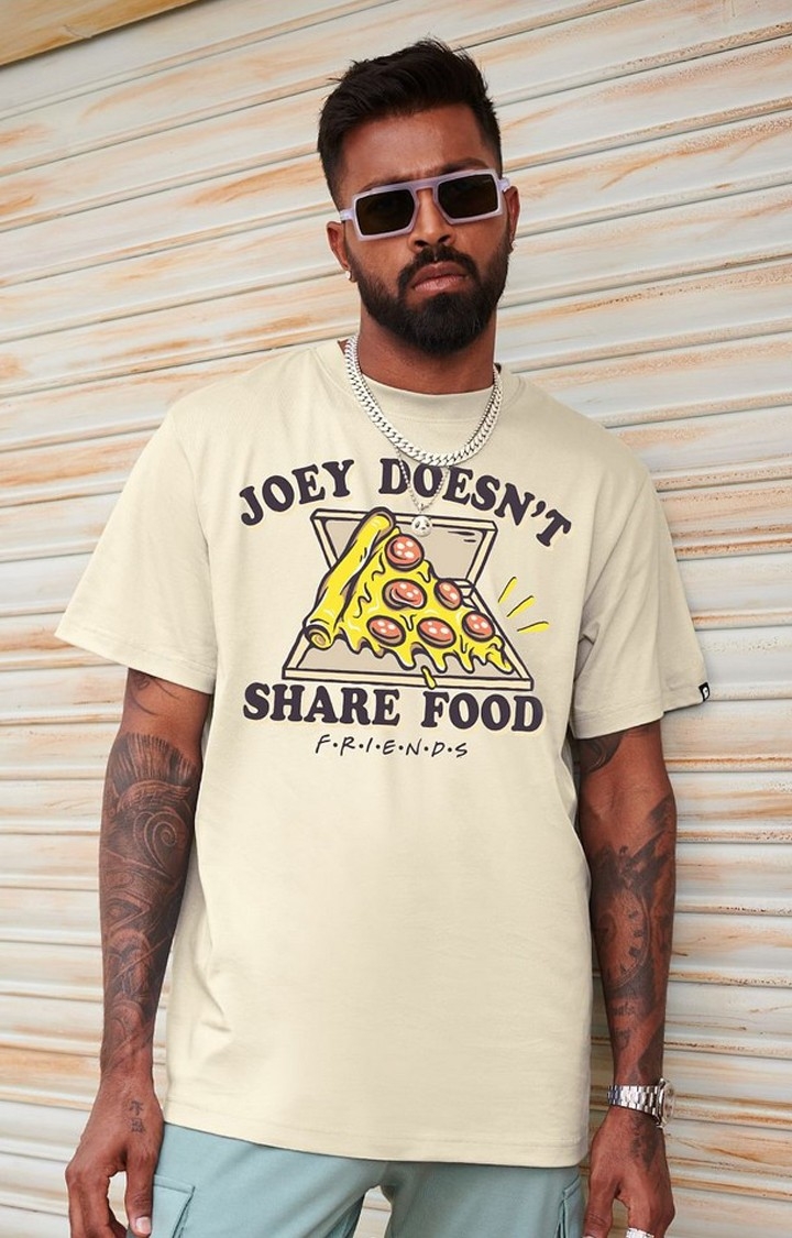 Men's F.R.I.E.N.D.S: Joey Doesn't Share Food Beige Printed Regular T-Shirt