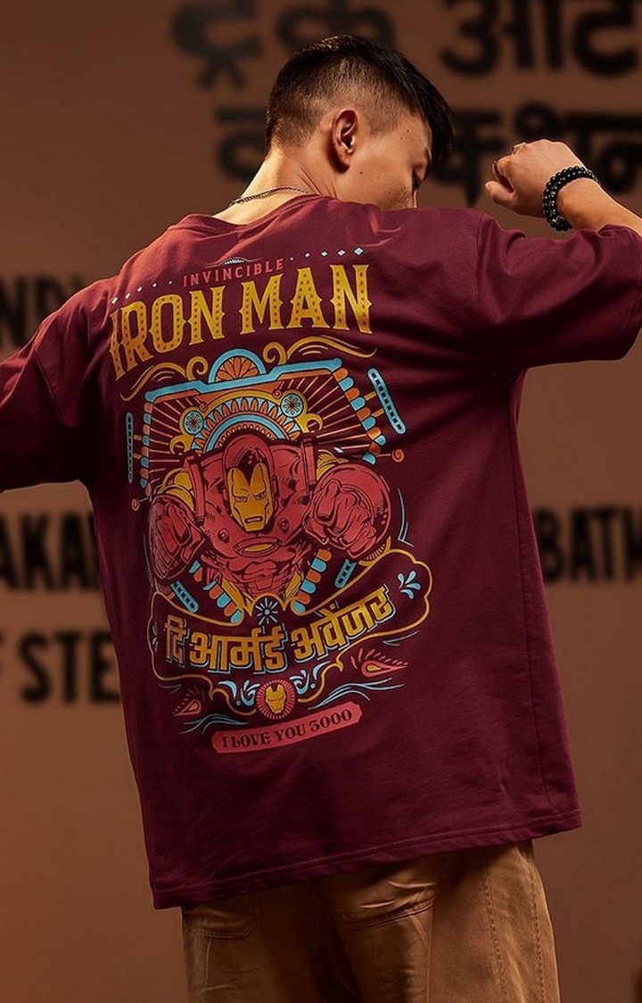 Men's Iron Man: Truck Art Red Graphic Printed Oversized T-Shirt