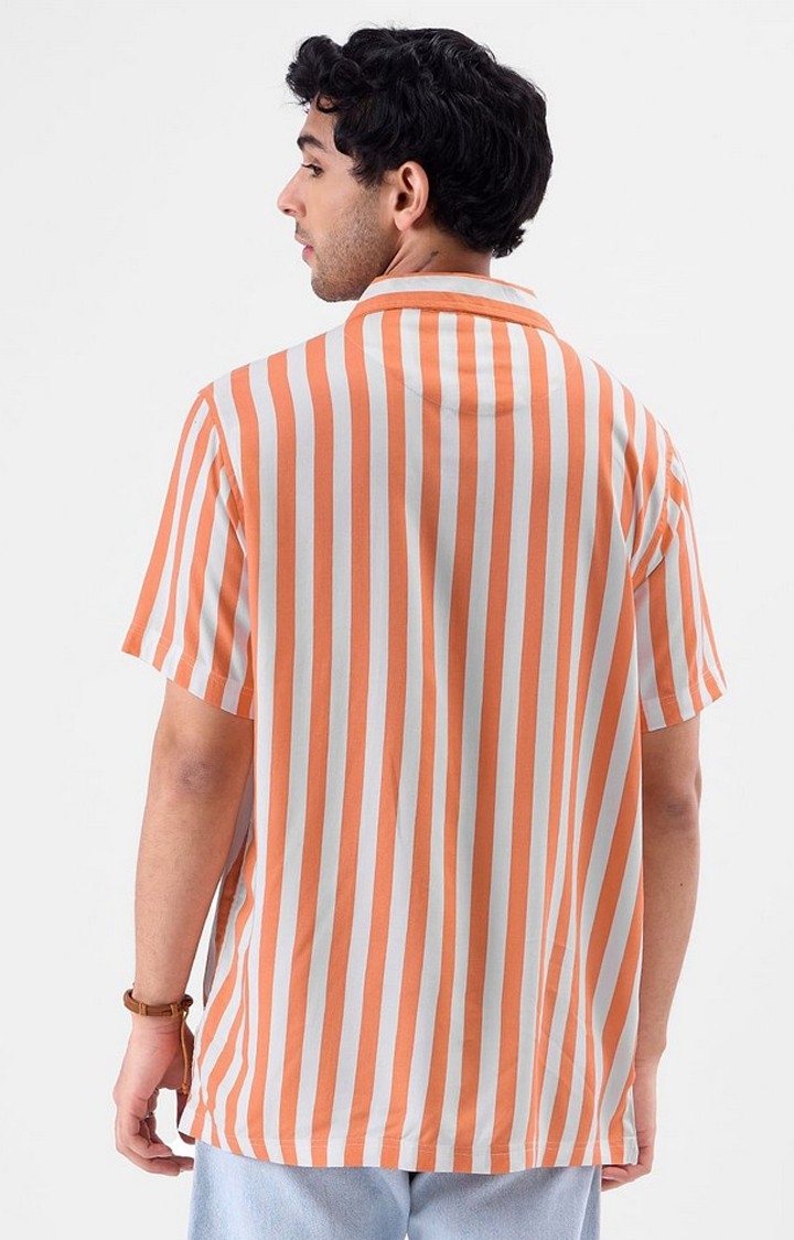 Men's Stripes: Apricot Orange & White Striped Oversized Shirt