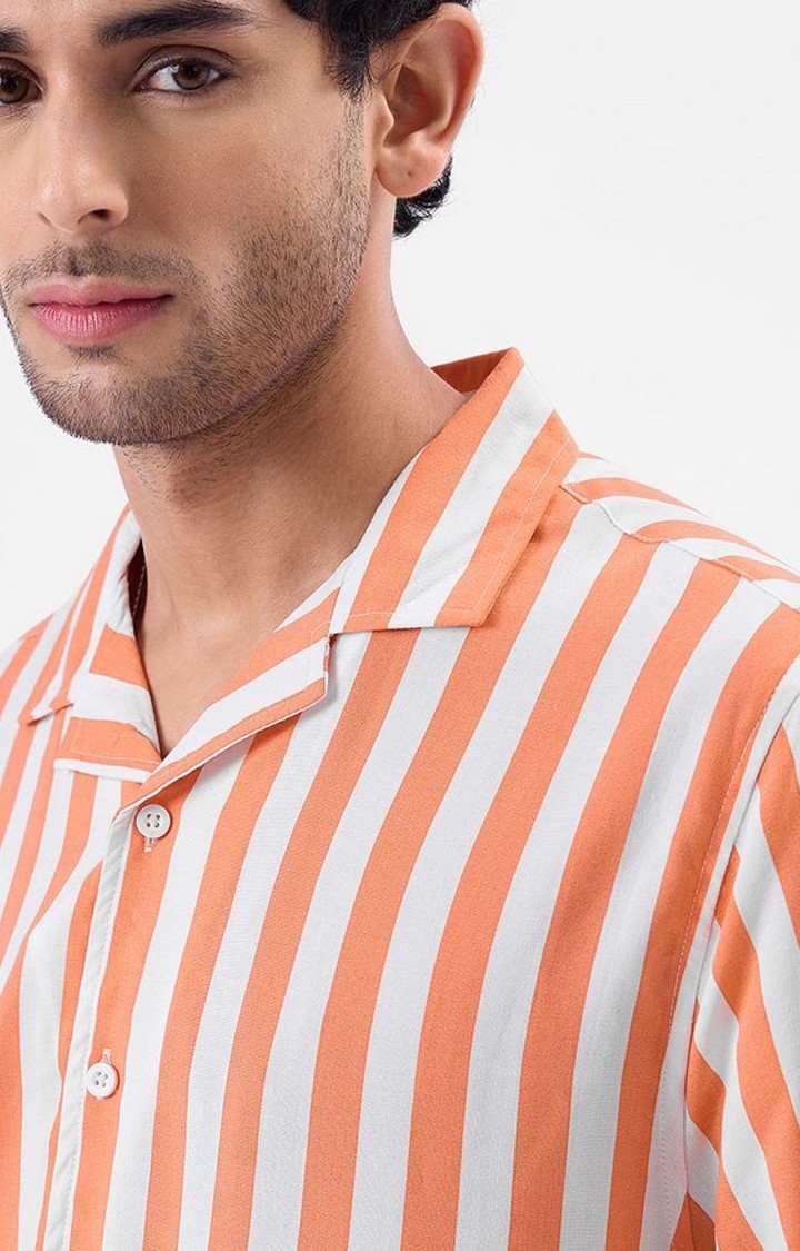 Men's Stripes: Apricot Orange & White Striped Oversized Shirt