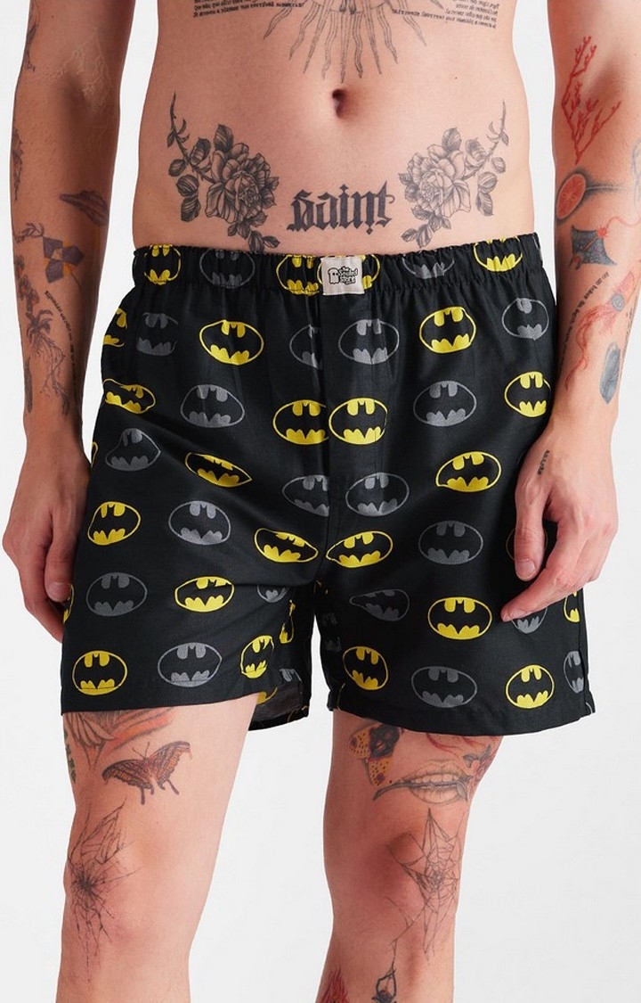 The Souled Store | Men's Batman Classic Black Cotton Printed Shorts