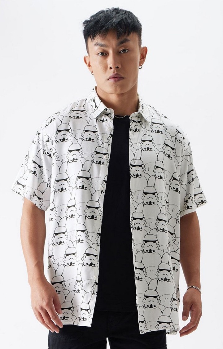 The Souled Store | Men's Star Wars: Storm Trooper Pattern White Printed Oversized Shirt