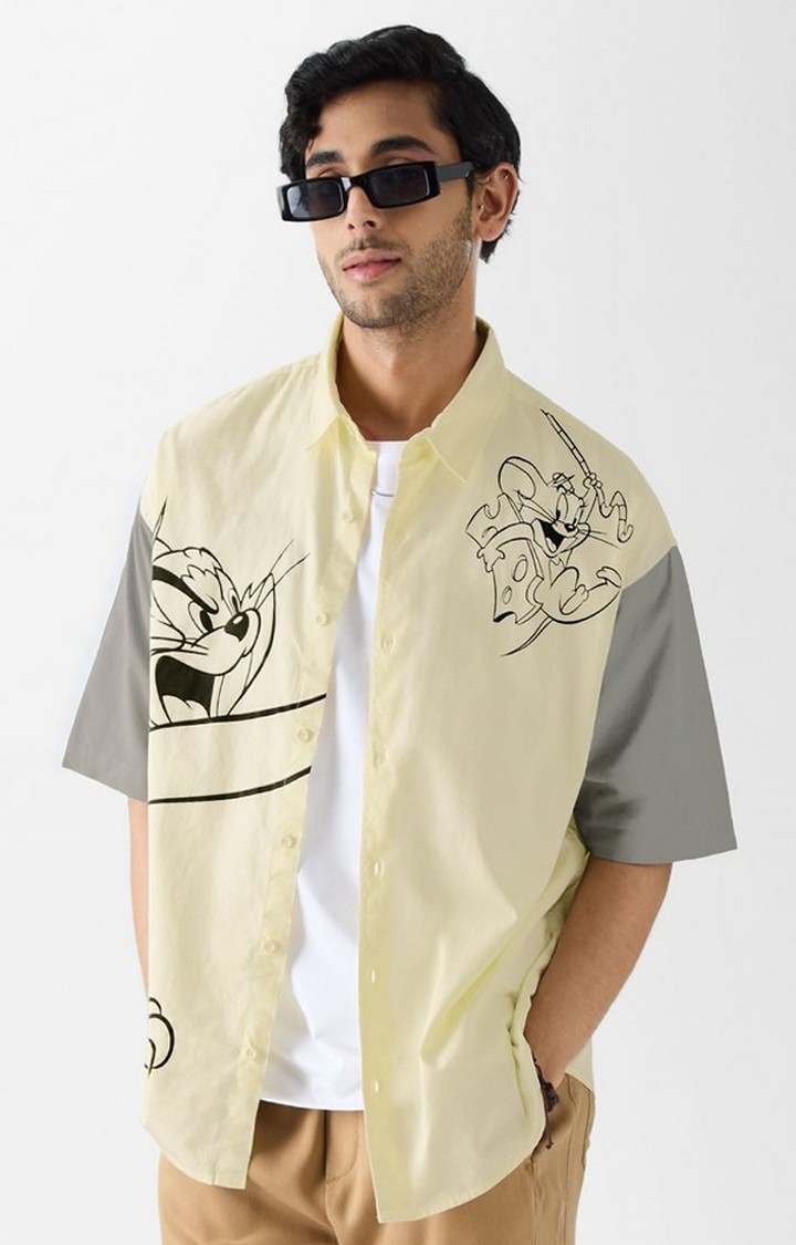 The Souled Store | Men's Tom And Jerry: The Chase Light Yellow Printed Oversized Shirt