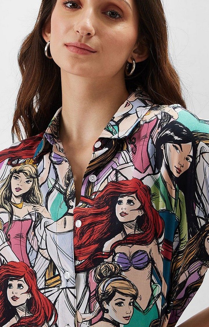 Women's Disney: Princess Multicolour Graphic Printed Oversized Shirt