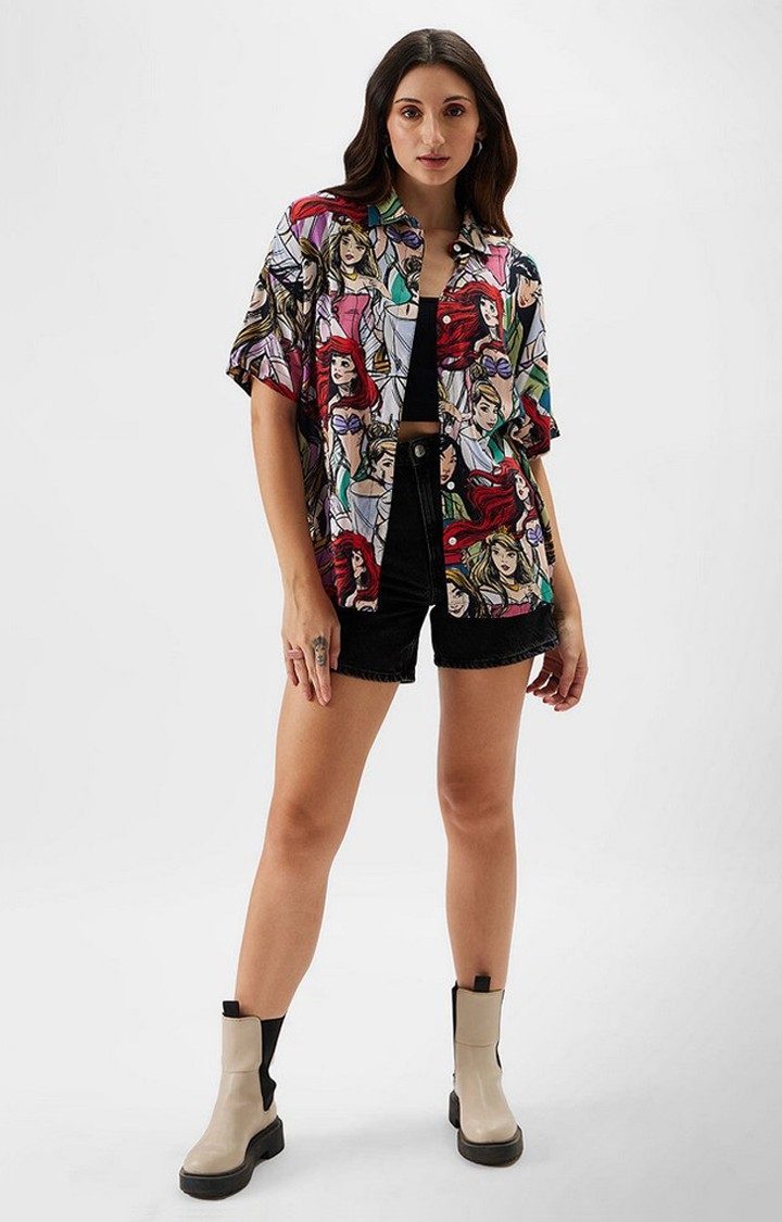 Women's Disney: Princess Multicolour Graphic Printed Oversized Shirt
