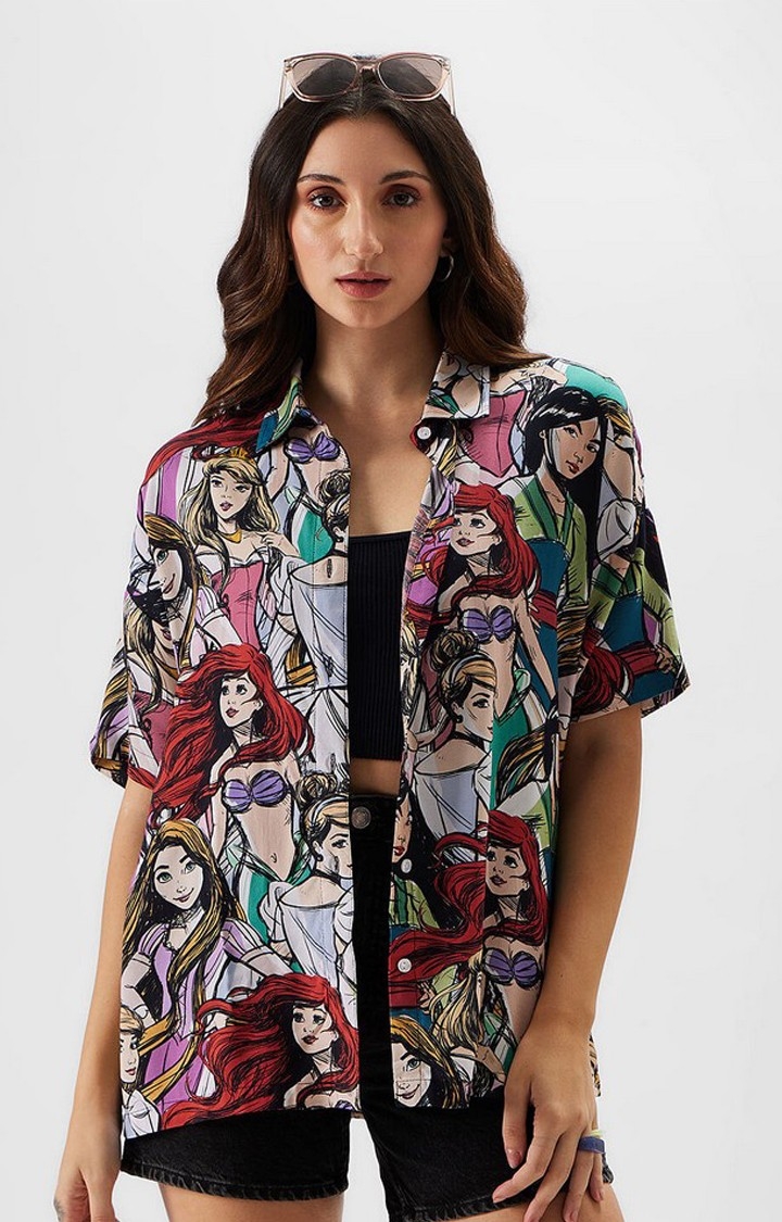 Women's Disney: Princess Multicolour Graphic Printed Oversized Shirt