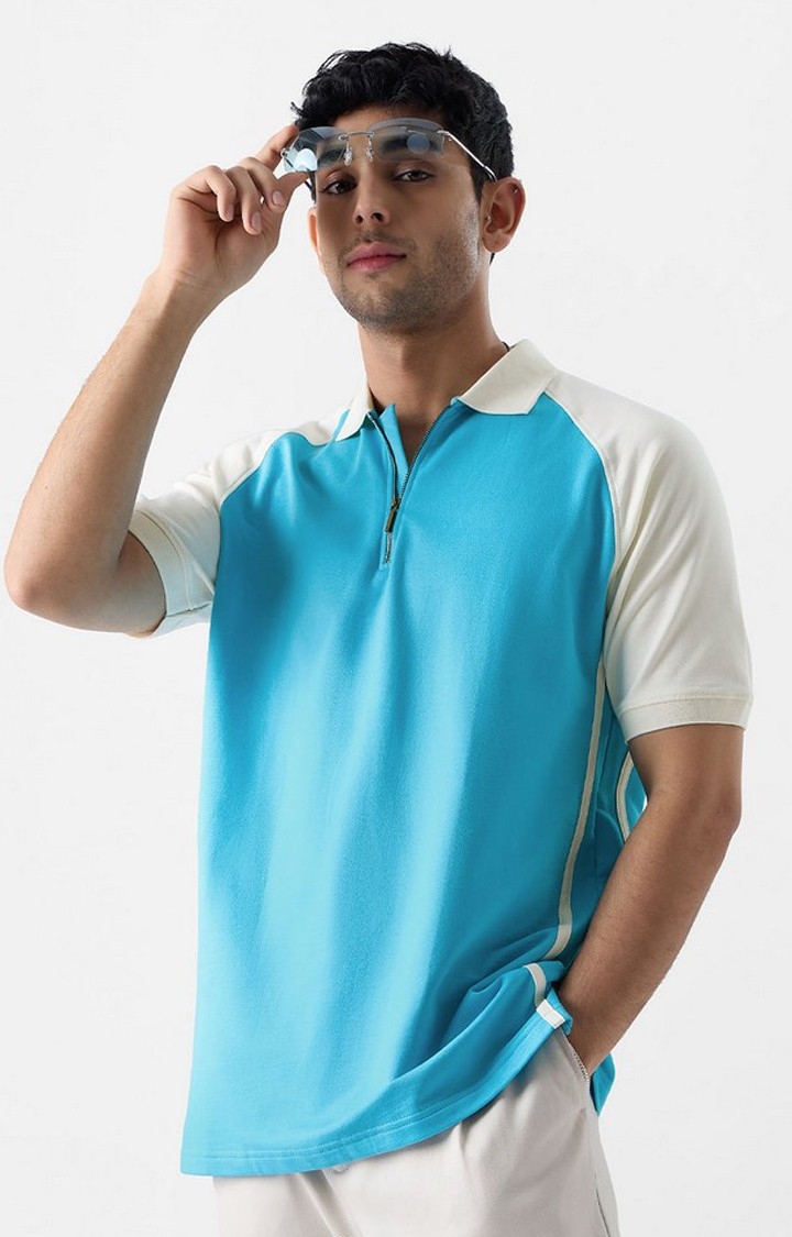 Men's Blue & White Solid Polo T-Shirts