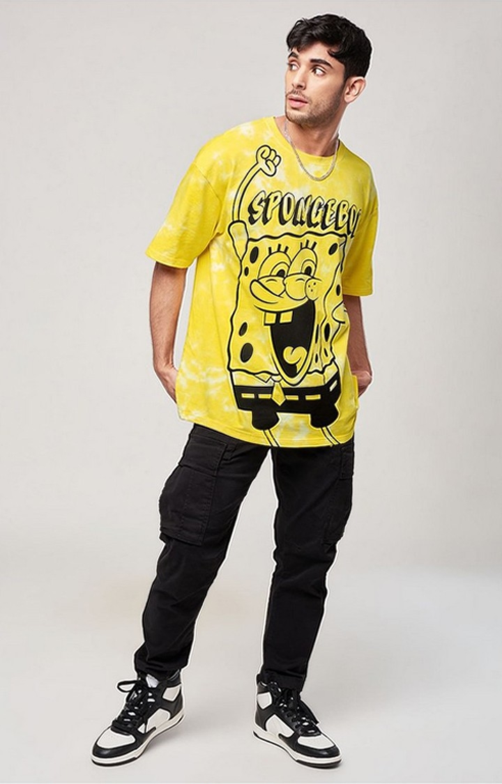 Men's SpongeBob: Let's Go Yellow Tie Dye Printed Oversized T-Shirt