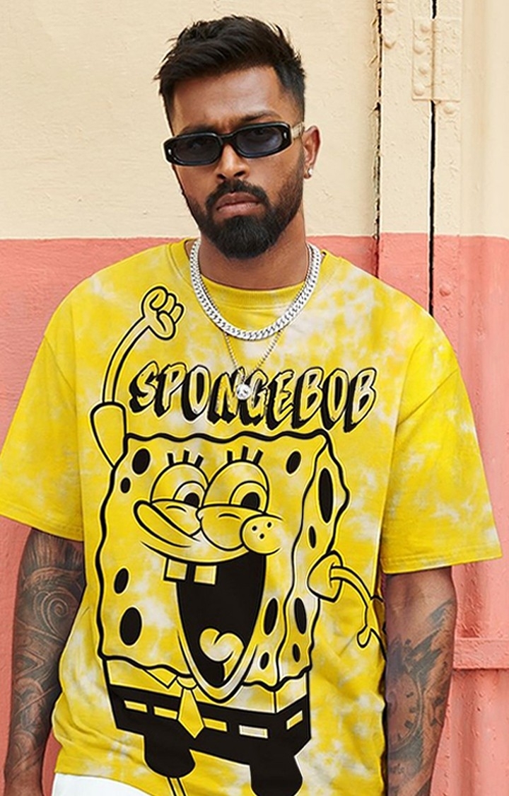 The Souled Store | Men's SpongeBob: Let's Go Yellow Tie Dye Printed Oversized T-Shirt