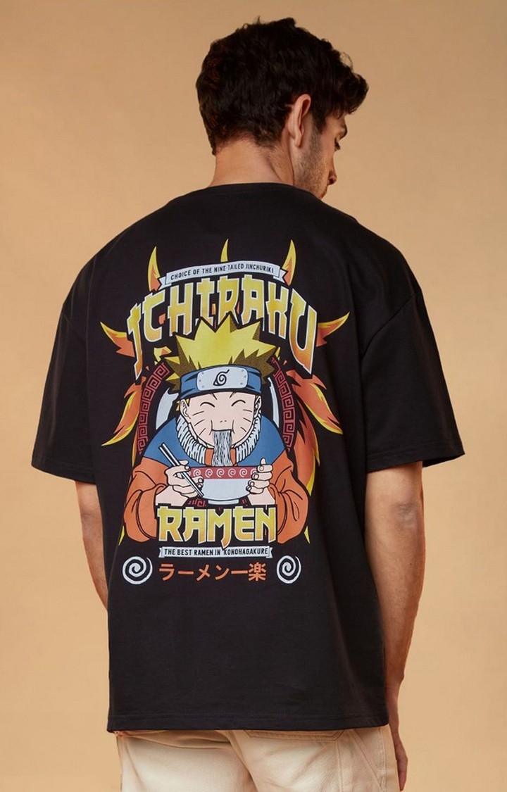 The Souled Store | Men's Naruto: Ramen Black Graphic Printed Oversized T-Shirt