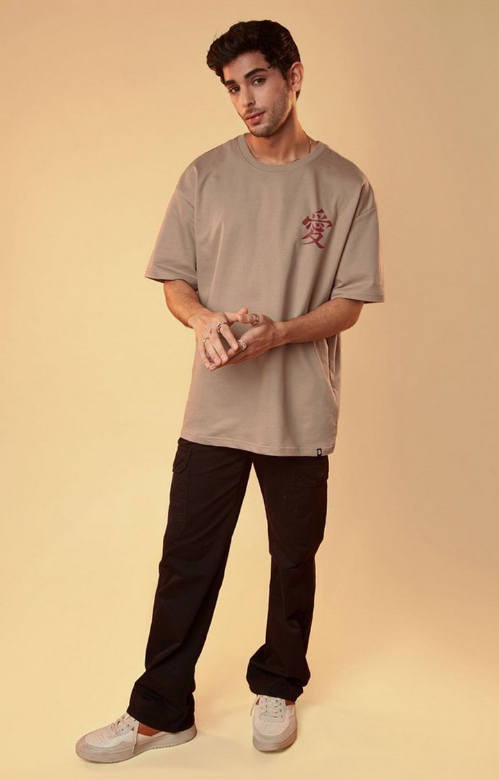 Men's Naruto: Gaara Beige Printed Oversized T-Shirt