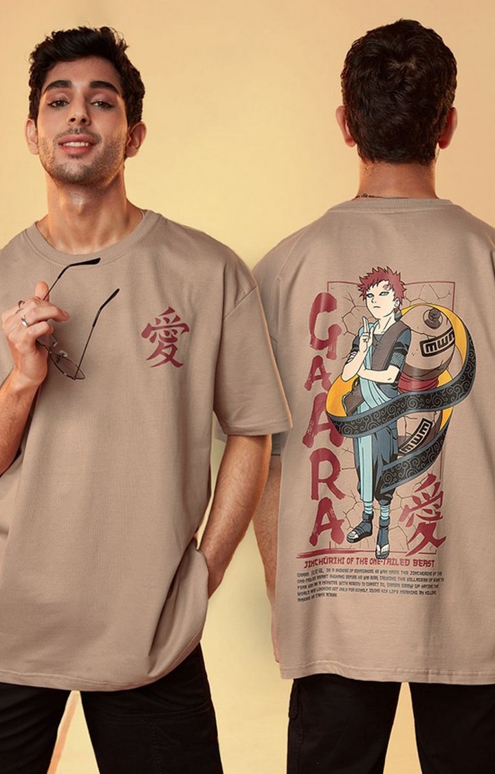 The Souled Store | Men's Naruto: Gaara Beige Printed Oversized T-Shirt