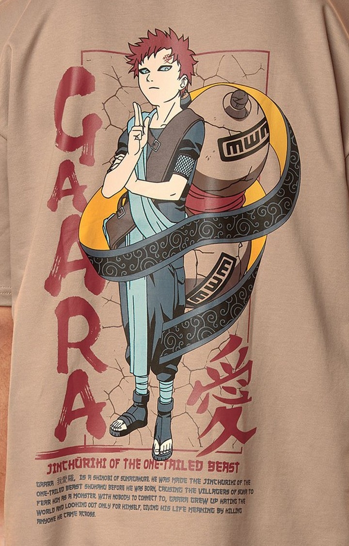 Men's Naruto: Gaara Beige Printed Oversized T-Shirt