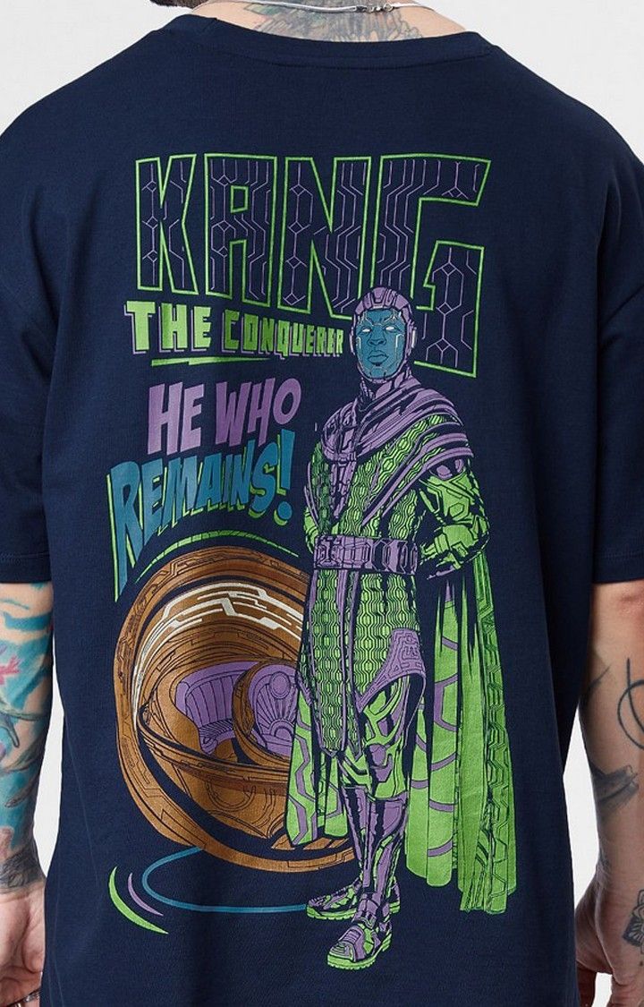 Men's Ant-Man: Kang The Conqueror Blue Printed Oversized T-Shirt