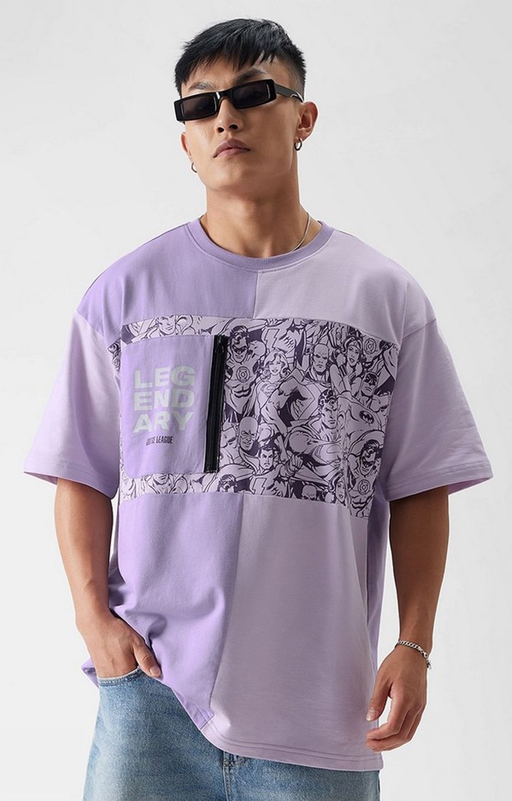 Men's Justice League: Legendary Purple Printed Oversized T-Shirt