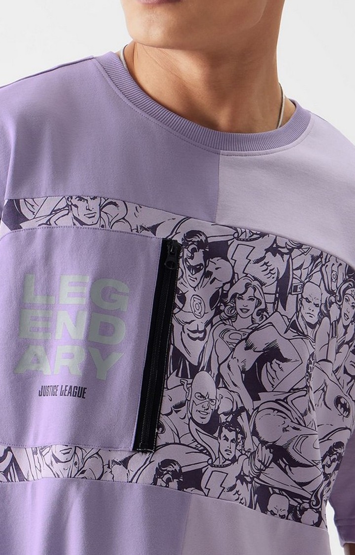Men's Justice League: Legendary Purple Printed Oversized T-Shirt