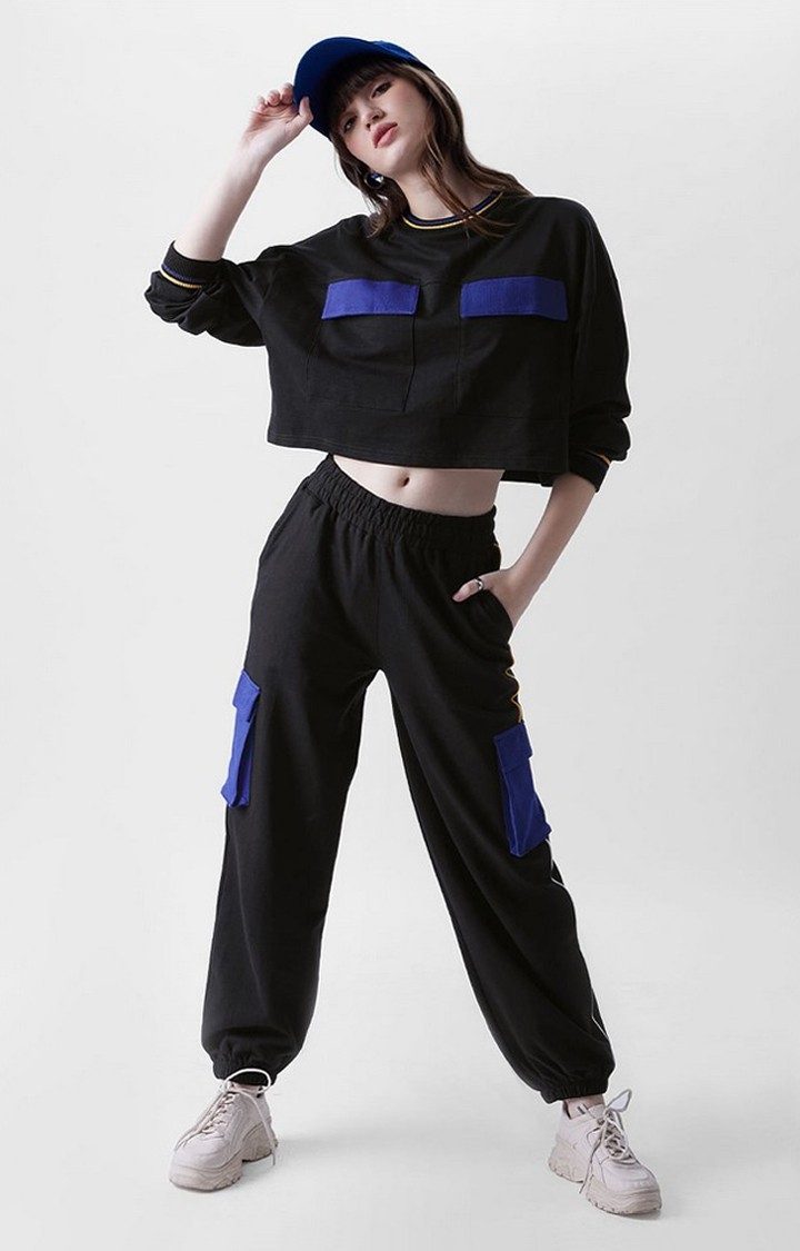 Women's TSS Black Solid Crop Top