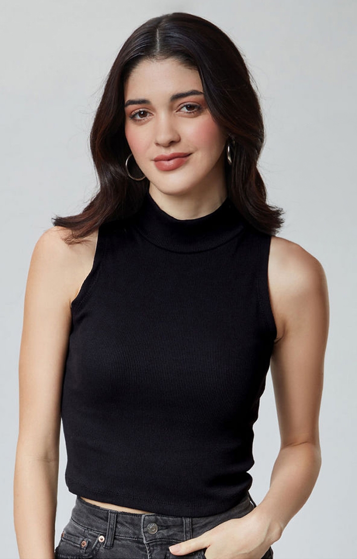 The Souled Store | Women's Black Solid Crop Top