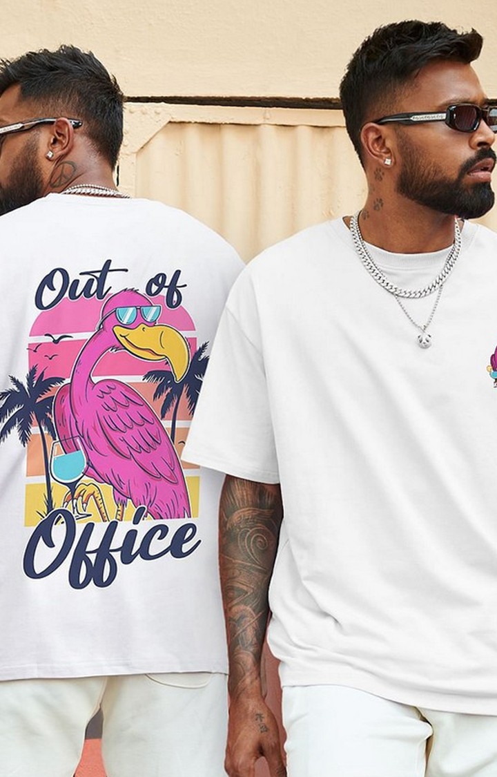 The Souled Store | Men's TSS Originals: Out Of Office White Graphic Printed Oversized T-Shirt