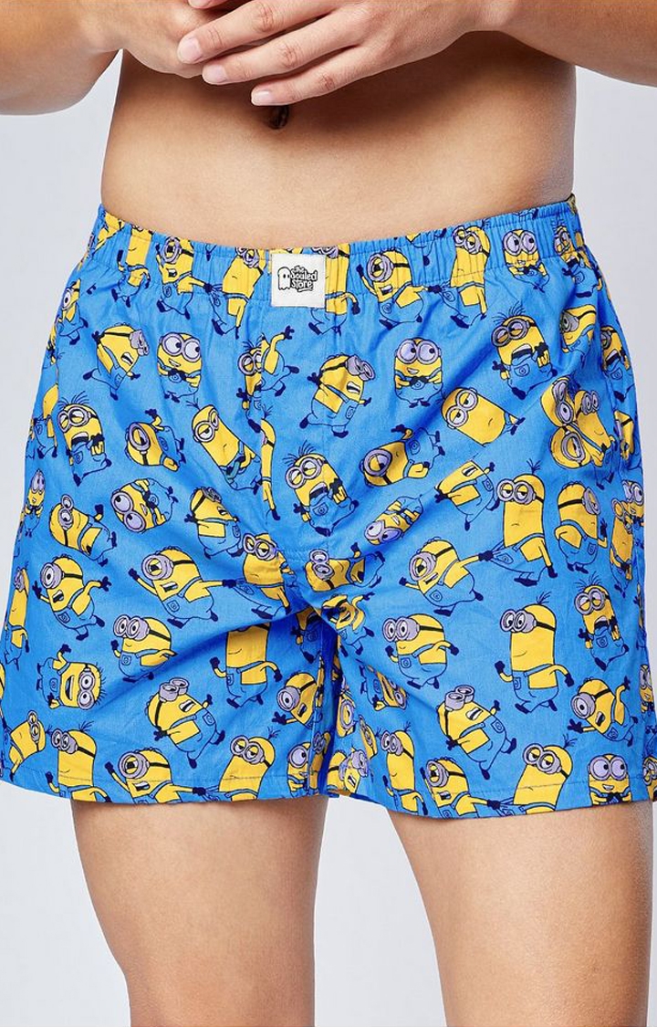 The Souled Store | Men's Minions  Blue Cotton Printed Shorts