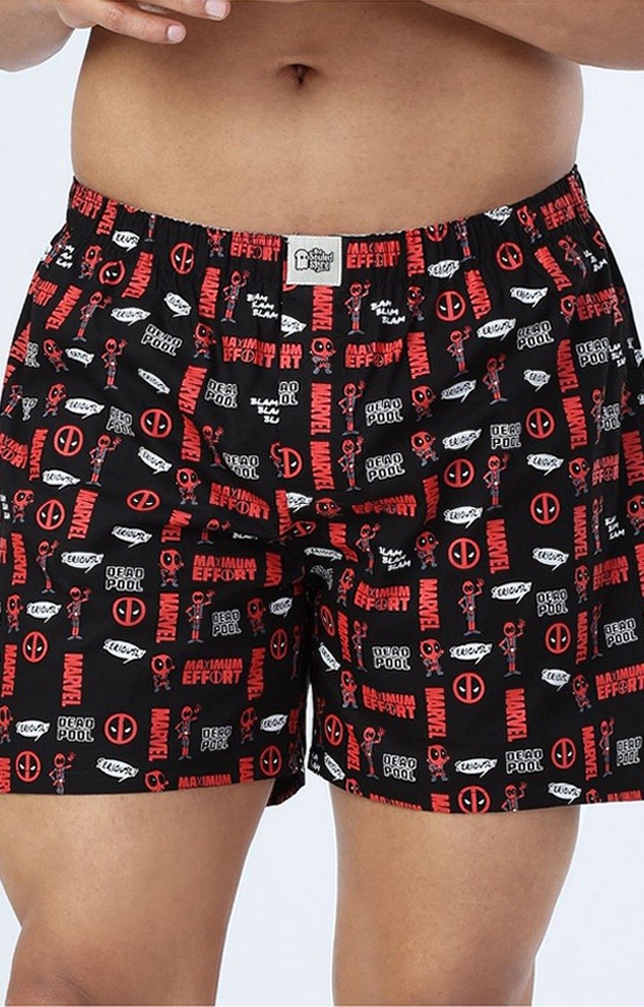 Men's Deadpool Maximum Effort Black Cotton Printed Shorts