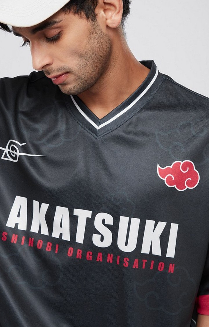 Men's Naruto: Uchiha 23 Black Typographic Printed Oversized T-Shirt