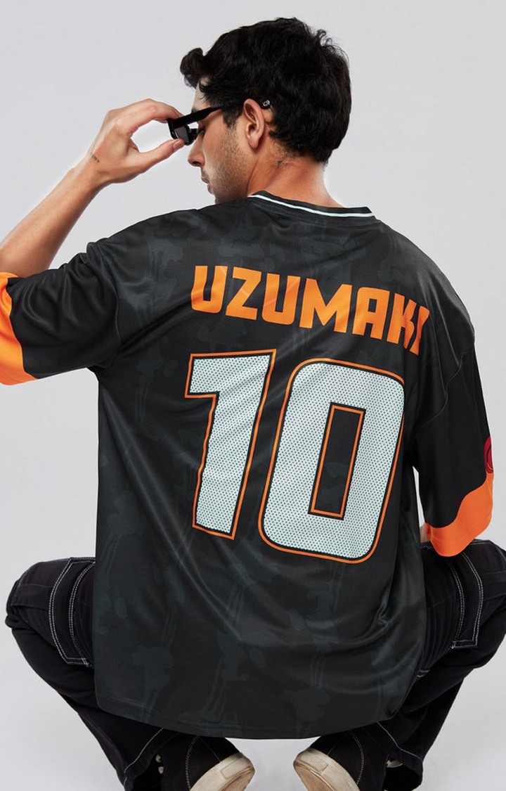 Men s Naruto Uzumaki 10 Black Typographic Printed Oversized T Shirt