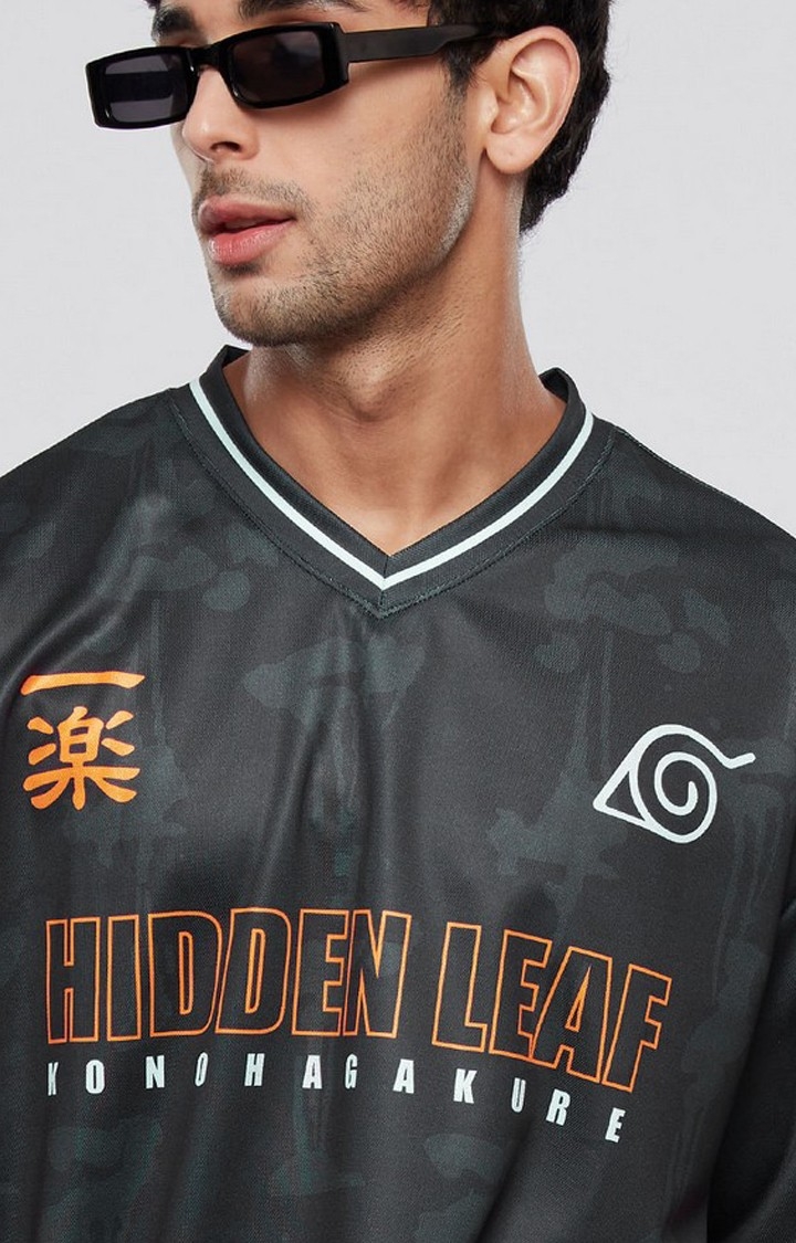 Men's Naruto: Uzumaki 10 Black Typographic Printed Oversized T-Shirt