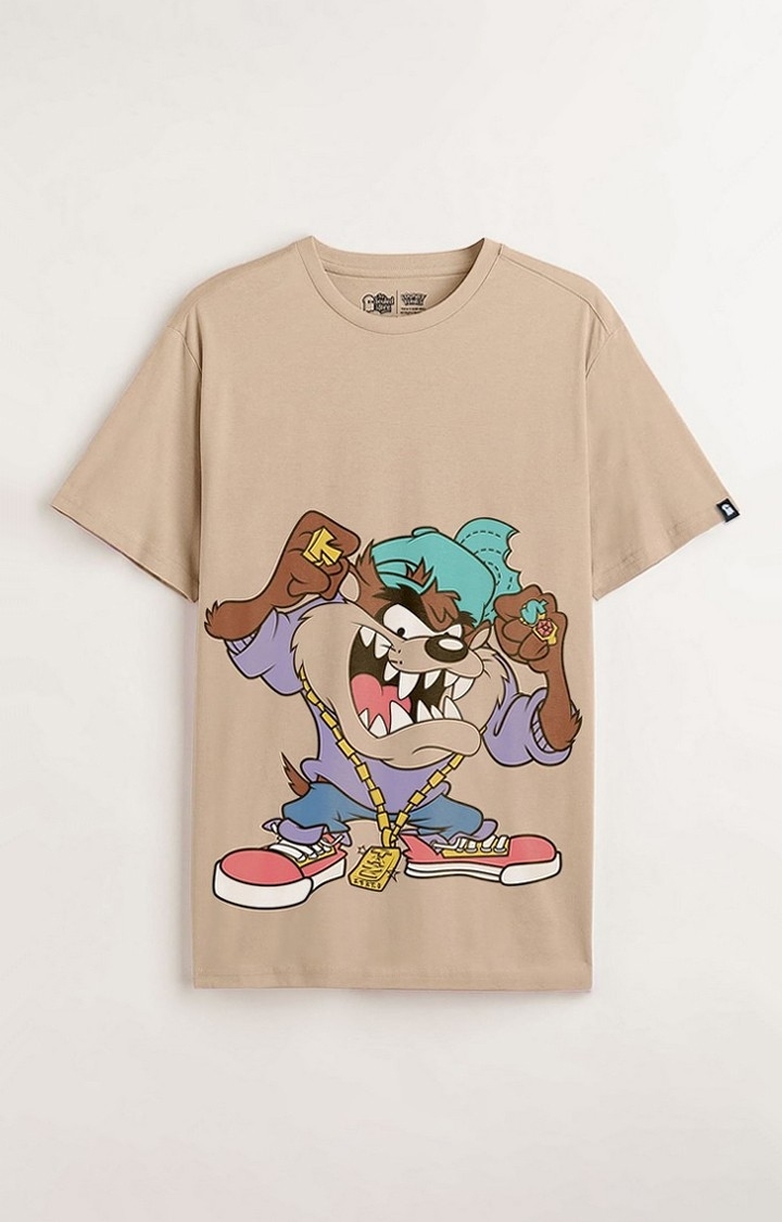 Men's Looney Tunes: Taz Life Brown Graphic Printed Regular T-Shirt