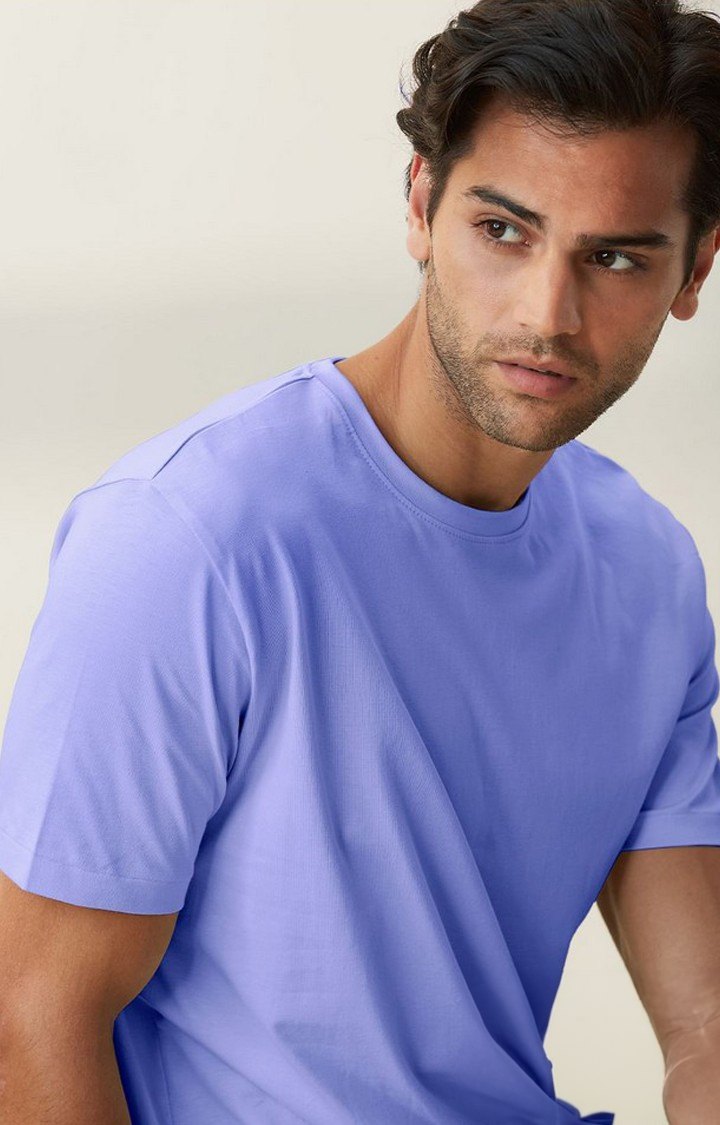 Men's Blue Solid Regular T-Shirt